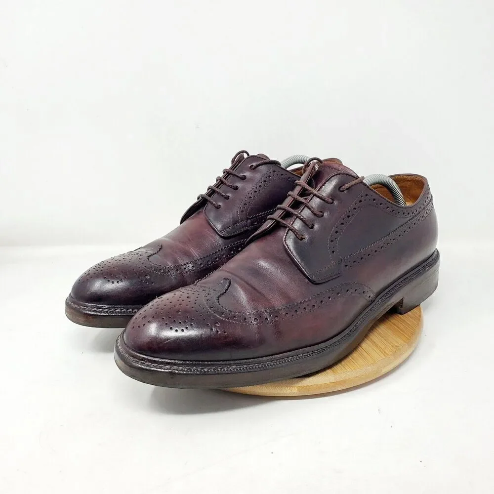 Campanile Shoes Mens 10 Brown Leather Wingtip Derby Full Brogue Medallion Oxford